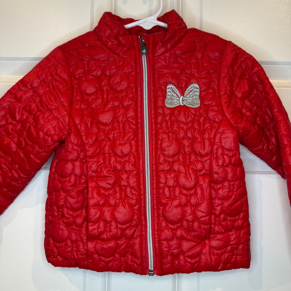 Disney Minnie Mouse Red Puffer Jacket Bow Toddler Girl Size 4